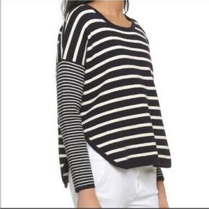 Madewell Women’s Striped Curved Hem Sweater Navy Blue White Size Small
